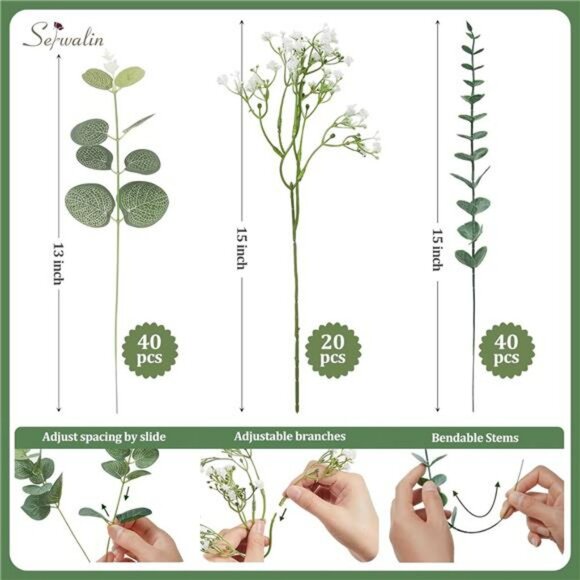 Artificial Eucalyptus Stems 100pcs Babys Breath Greenery Leaves for Wedding Bouq - Picture 6 of 7